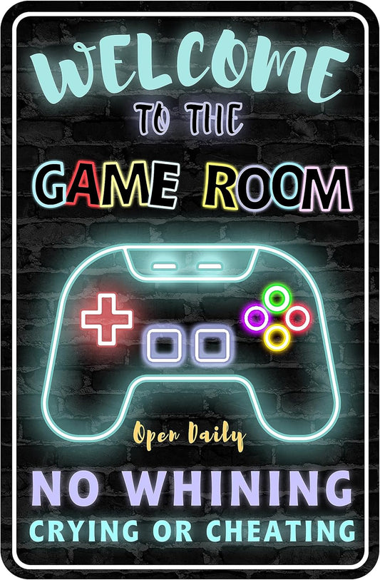Gaming Room Metal Sign Gamer Wall Decor for Boys Game Room Bedroom Gamers Aluminum Rust 12" X 8"