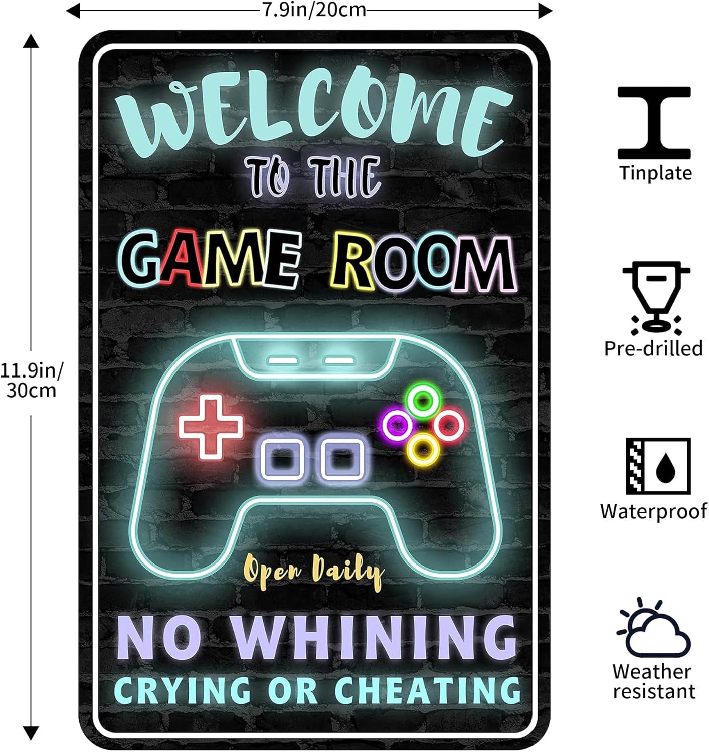 Gaming Room Metal Sign Gamer Wall Decor for Boys Game Room Bedroom Gamers Aluminum Rust 12" X 8"