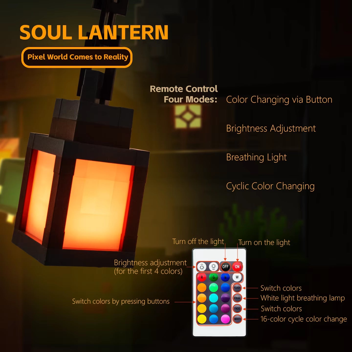 Pixel Style Night Light Portable Lantern Tabletop Ornament 16 Colors Lantern DIY Interior Decoration Festival Atmosphere Light