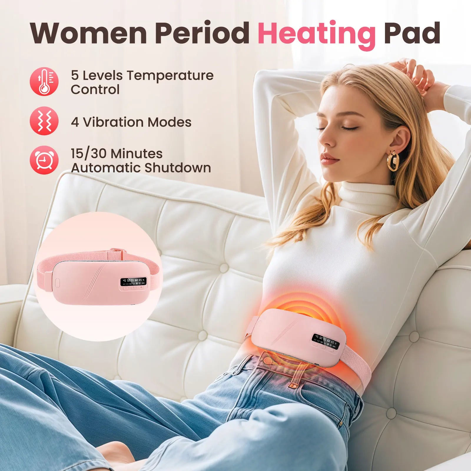 Electric Heating Pad Menstrual Cramp Massager Belt Women Period Care Hot Compress Device Vibration Abdominal Ulter Warmer Belt